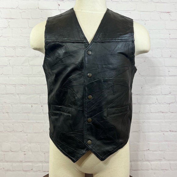 Navarre Leather Company Vintage Quilted Leather Vest in Black Medium 90s 80s - Picture 3 of 16